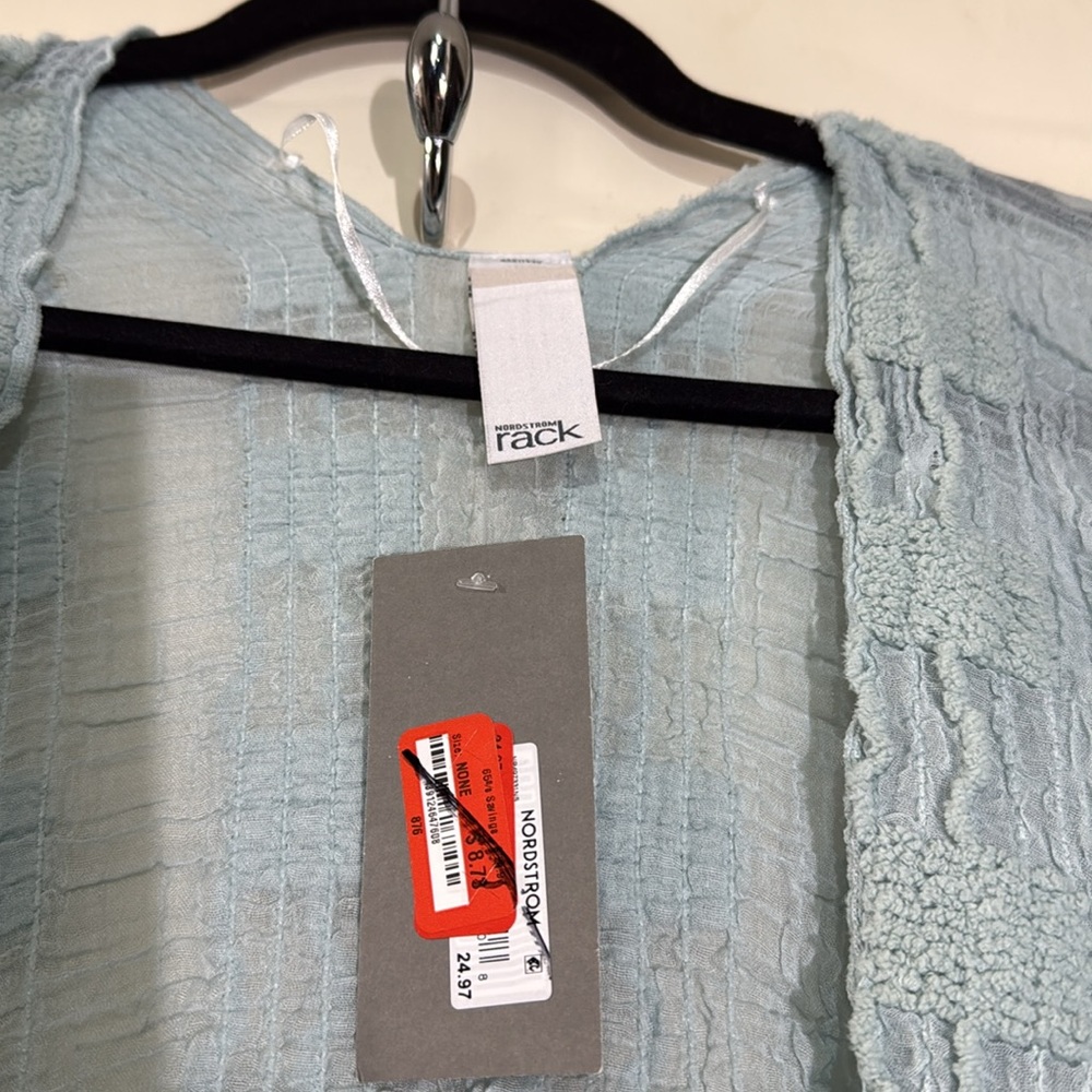 Nordstrom Soft Blue Open Front Poncho/Cover-up/Shawl One Size Drop Shoulder - Picture 2 of 5